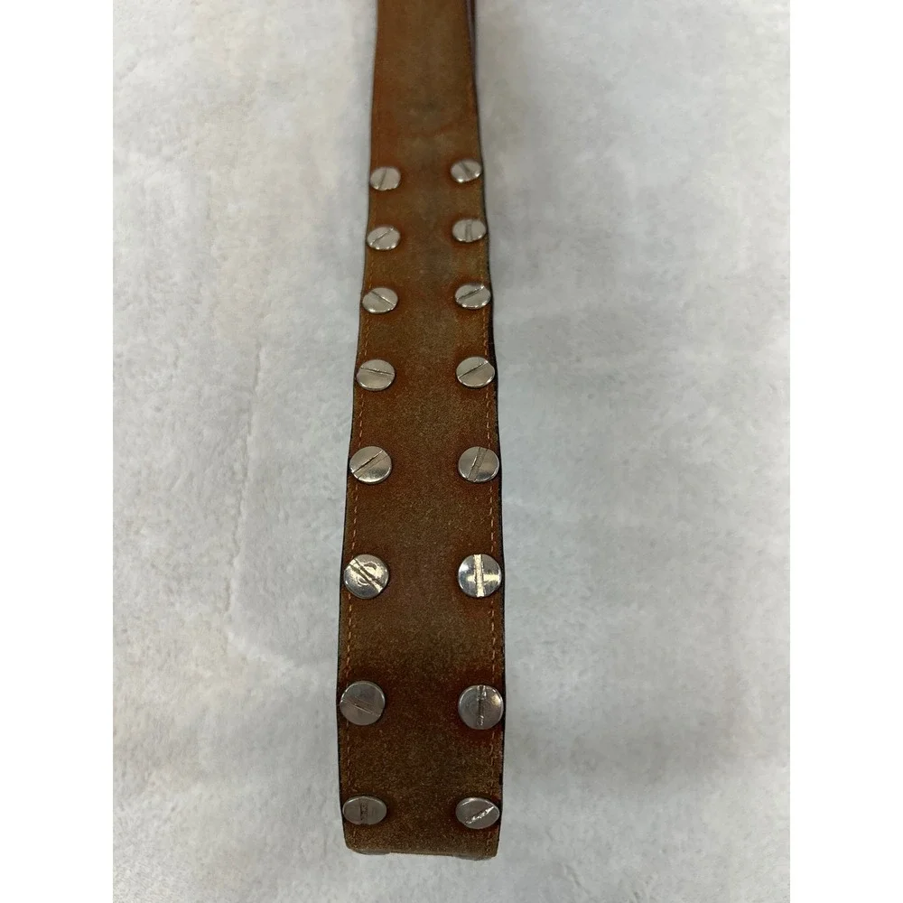 Leather Belt Unisex 34 Brown Handtooled Western Turquoise Concho Silver Buckle